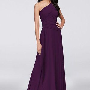 one-shoulder georgette cascade bridesmaid dress